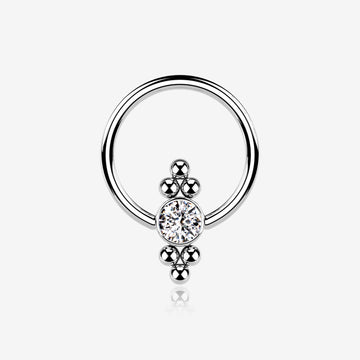 Royal Bali Essence Beaded Steel Captive Bead Ring-Clear Gem